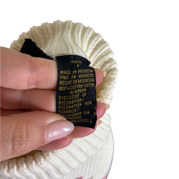 Vintage Liz Sport Petite SM Knit Sweater Cream Floral Embroidery Grannycore Y2k - Picture 10 of 12